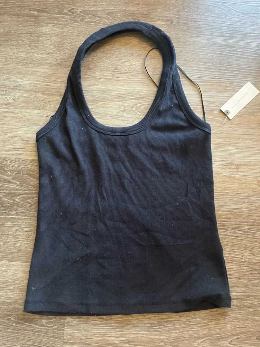 NWT Pilcro Anthropologie Black Ribbed Scoop Halter Tank - Picture 6 of 6